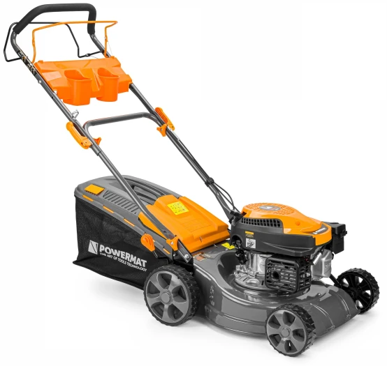 Tondeuse à Gazon Thermique Autotractée POWERMAT – 5-en-1, Bac 40L, Jusqu’à 5 km de Conduite